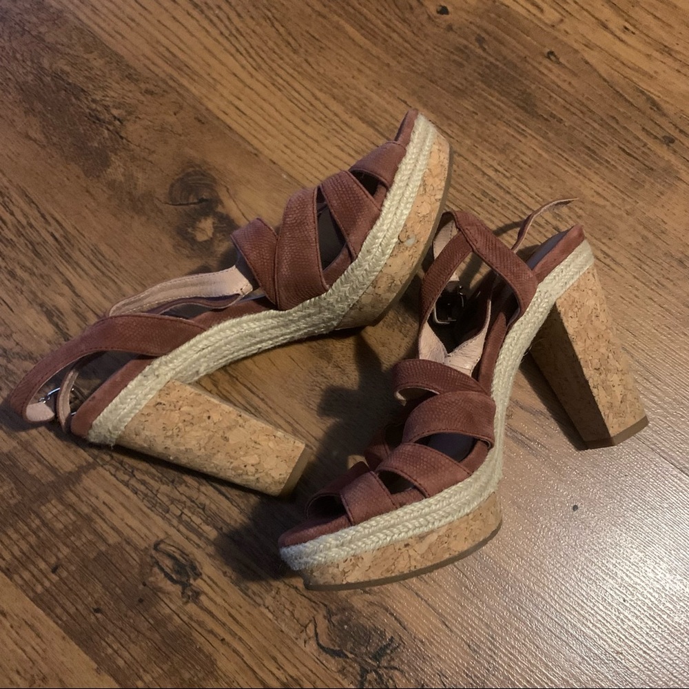Brown Cork Heeled Leather sandals